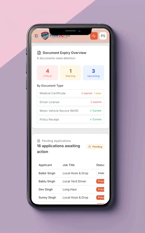 Driver qualification file view